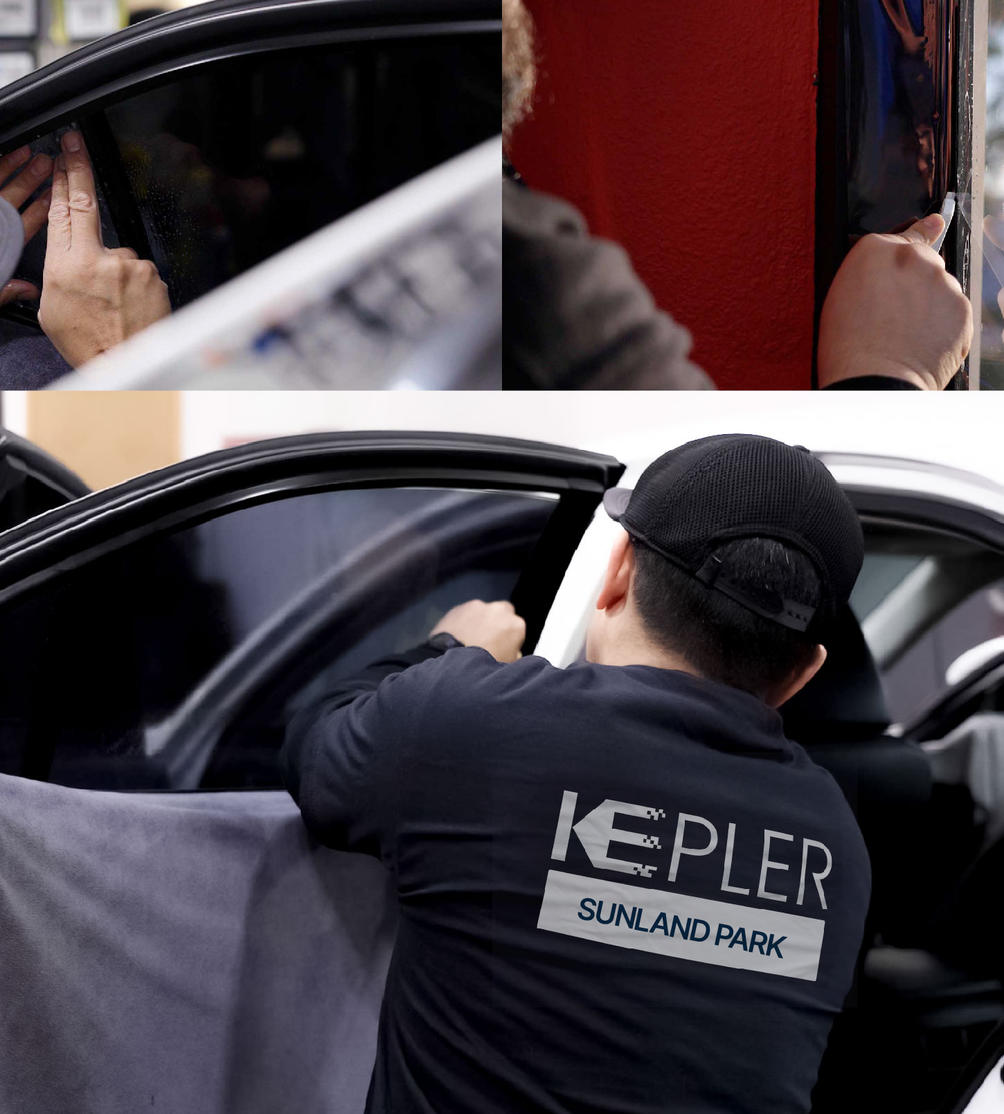 Automotive Window Tinting Expert Applying Film in Sunland Park, New Mexico