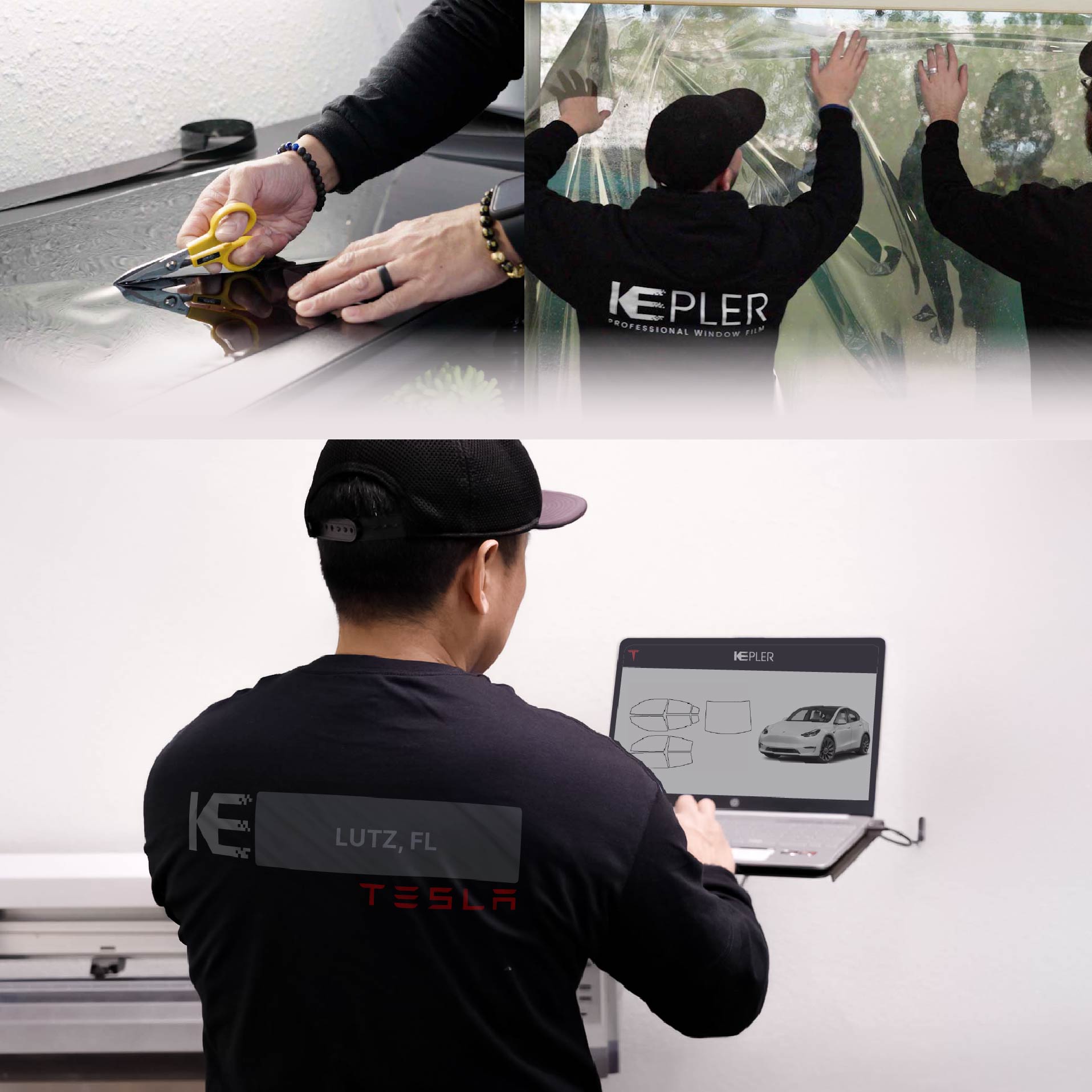 Expert Technician Installing High-tech Window Tint to Tesla in Lutz