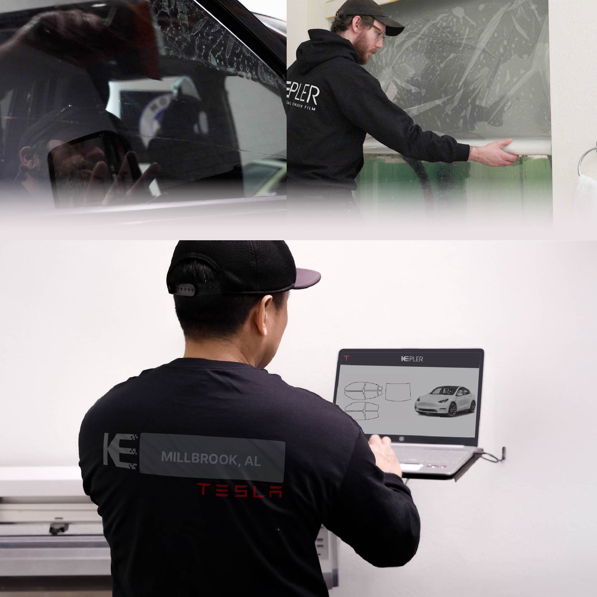 Expert Technician Installing Advanced Window Tint to Tesla in Millbrook