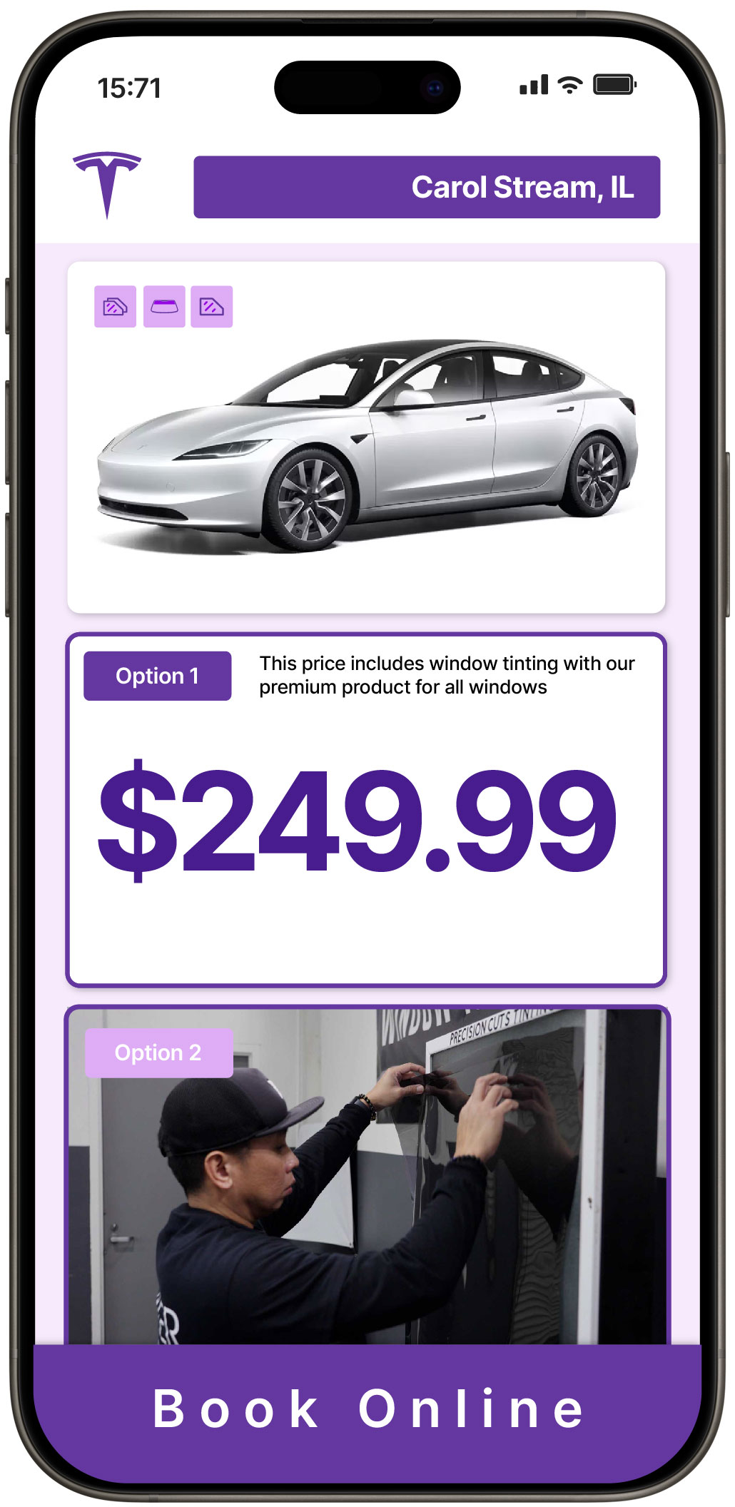 View Reasonable Tesla Window Tinting Costs in Carol Stream, Illinois