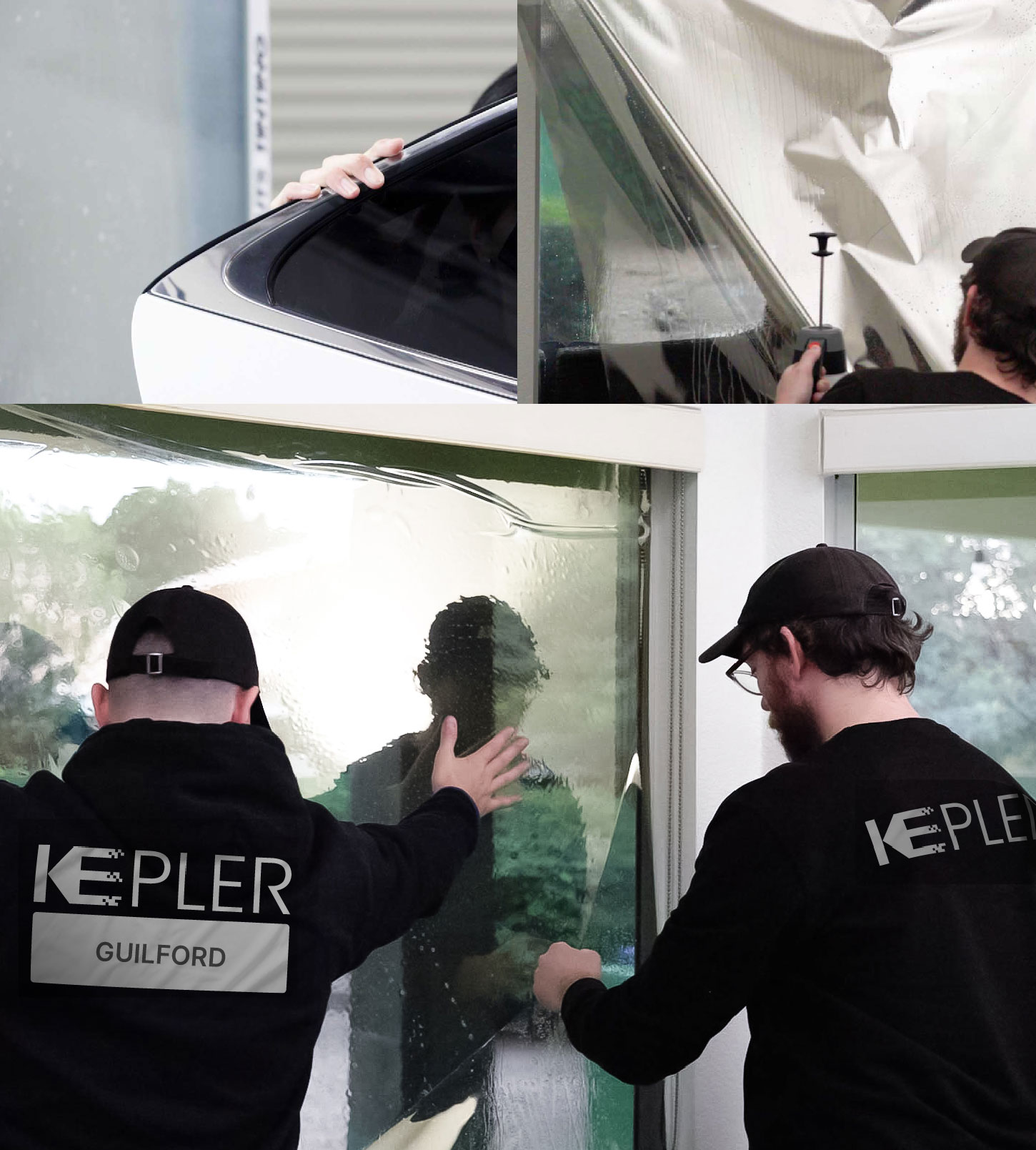 Expert Technician Applying Ceramic Window Tint to Home in Guilford