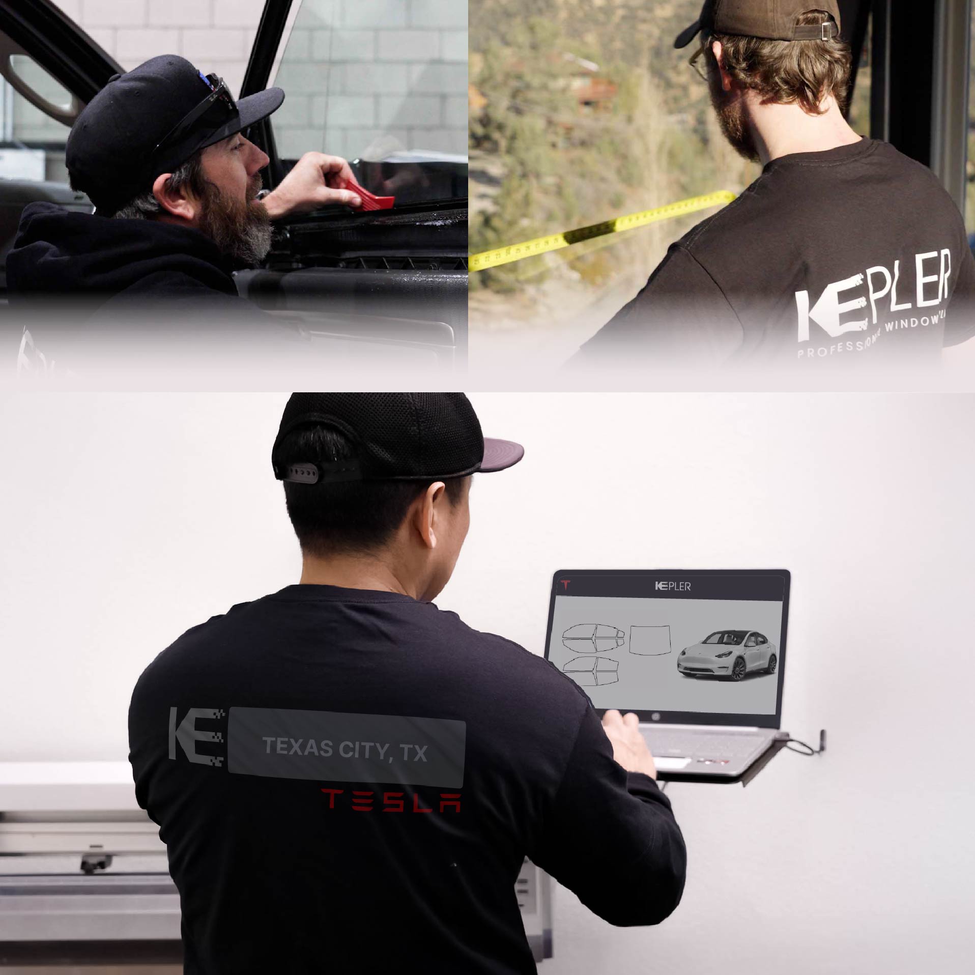Expert Technician Fitting Advanced Window Tint to Tesla in Texas City