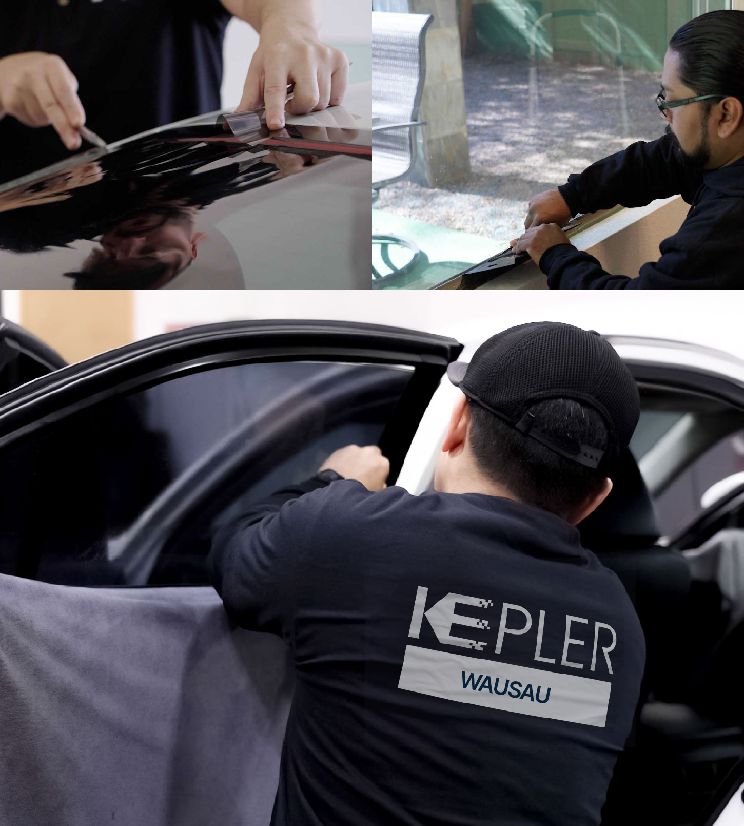 Automotive Window Tinting Expert Applying Film in Wausau, Wisconsin