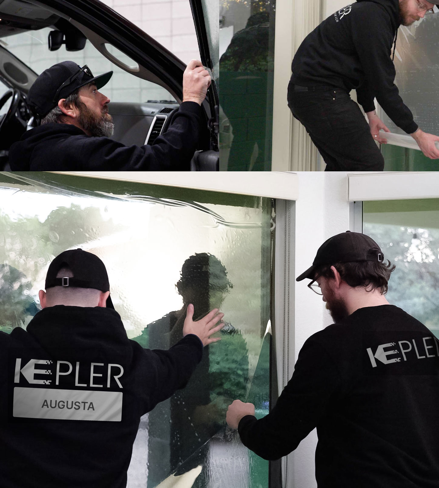 Expert Technician Applying High-tech Window Tint to Home in Augusta