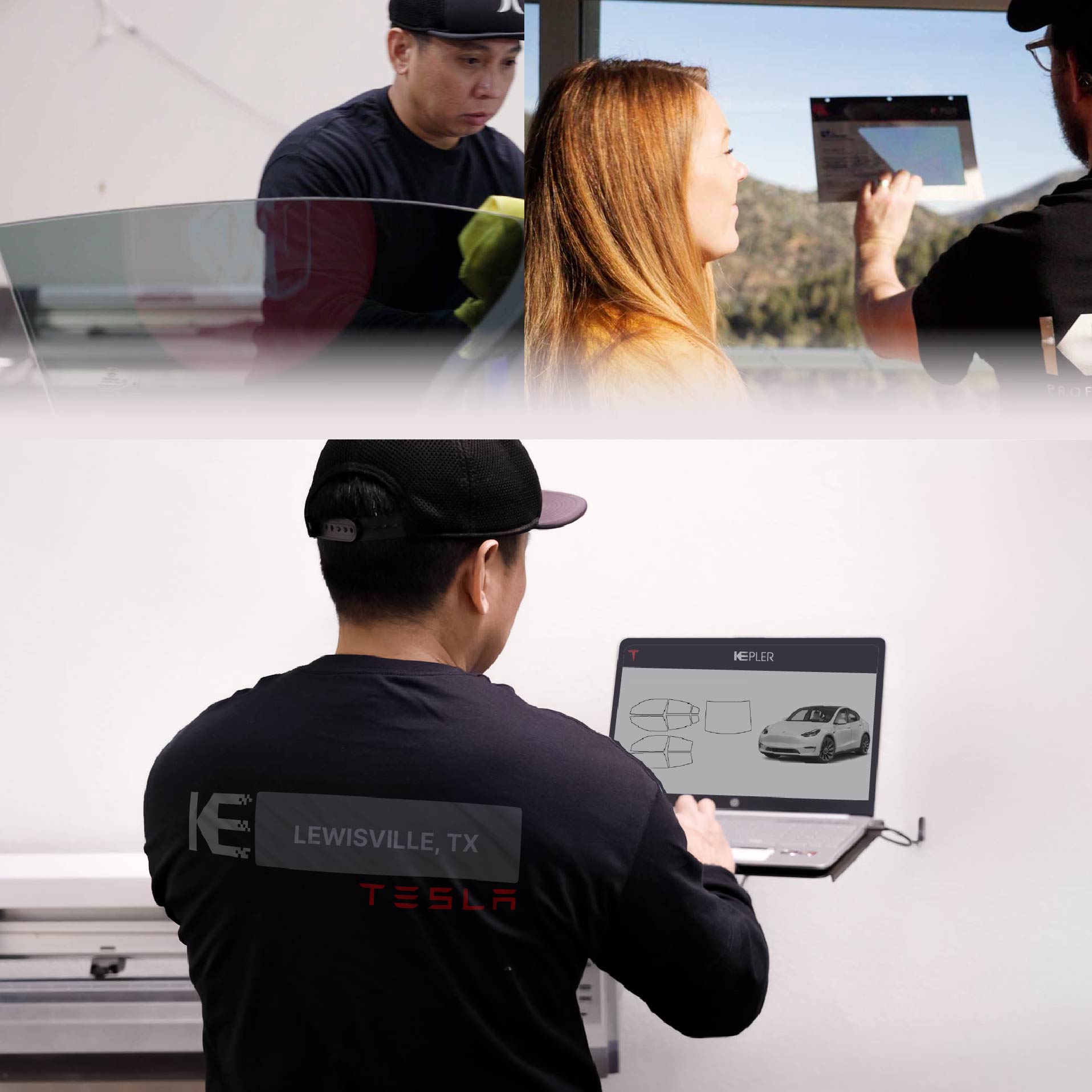 Expert Technician Fitting High-tech Window Tint to Tesla in Lewisville