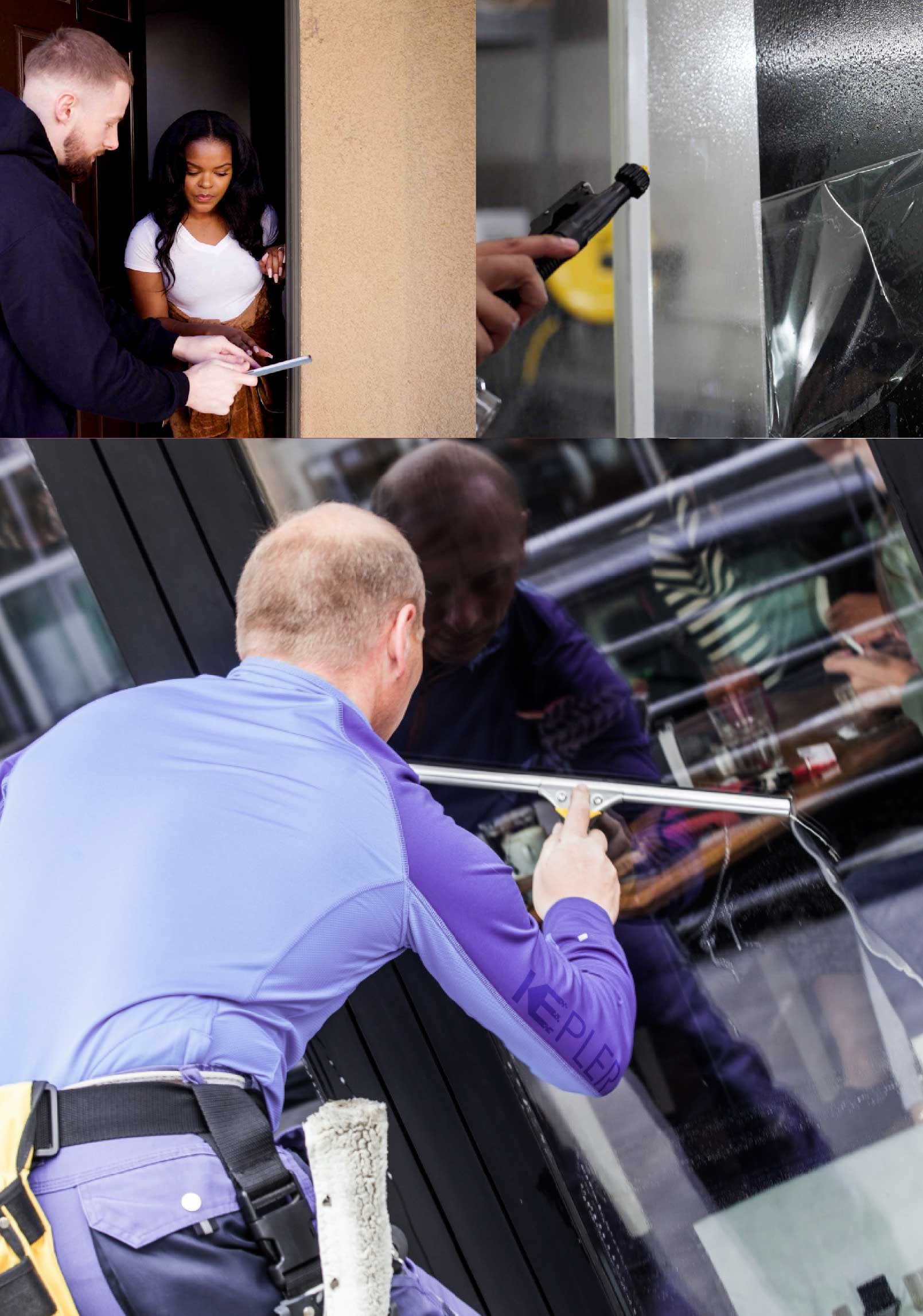 Kepler Professional Applying Anti-Graffiti Window Film to a Chicago Heights Shop Front