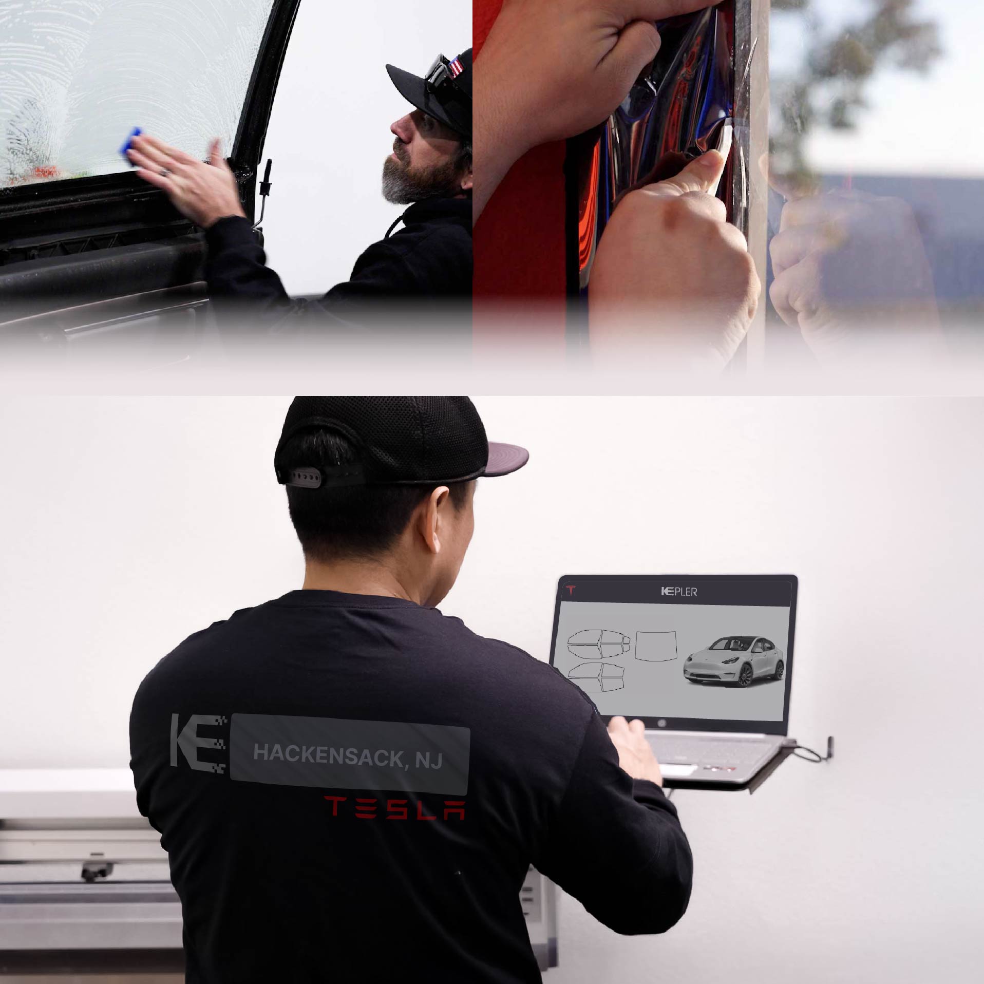 Kepler Technician Applying High-tech Window Tint to Tesla in Hackensack