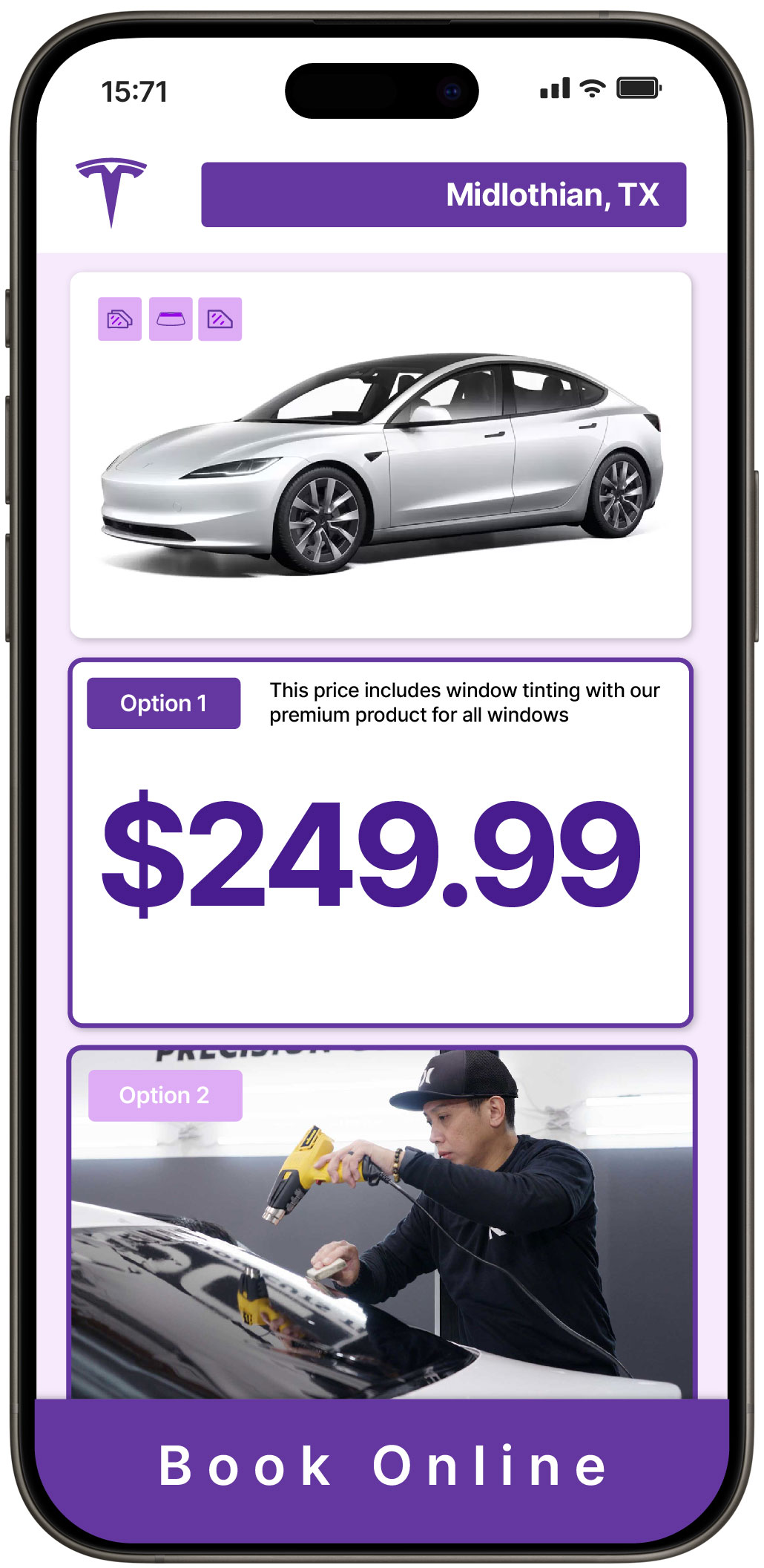 View Competitive Tesla Window Tinting Costs in Midlothian, Texas