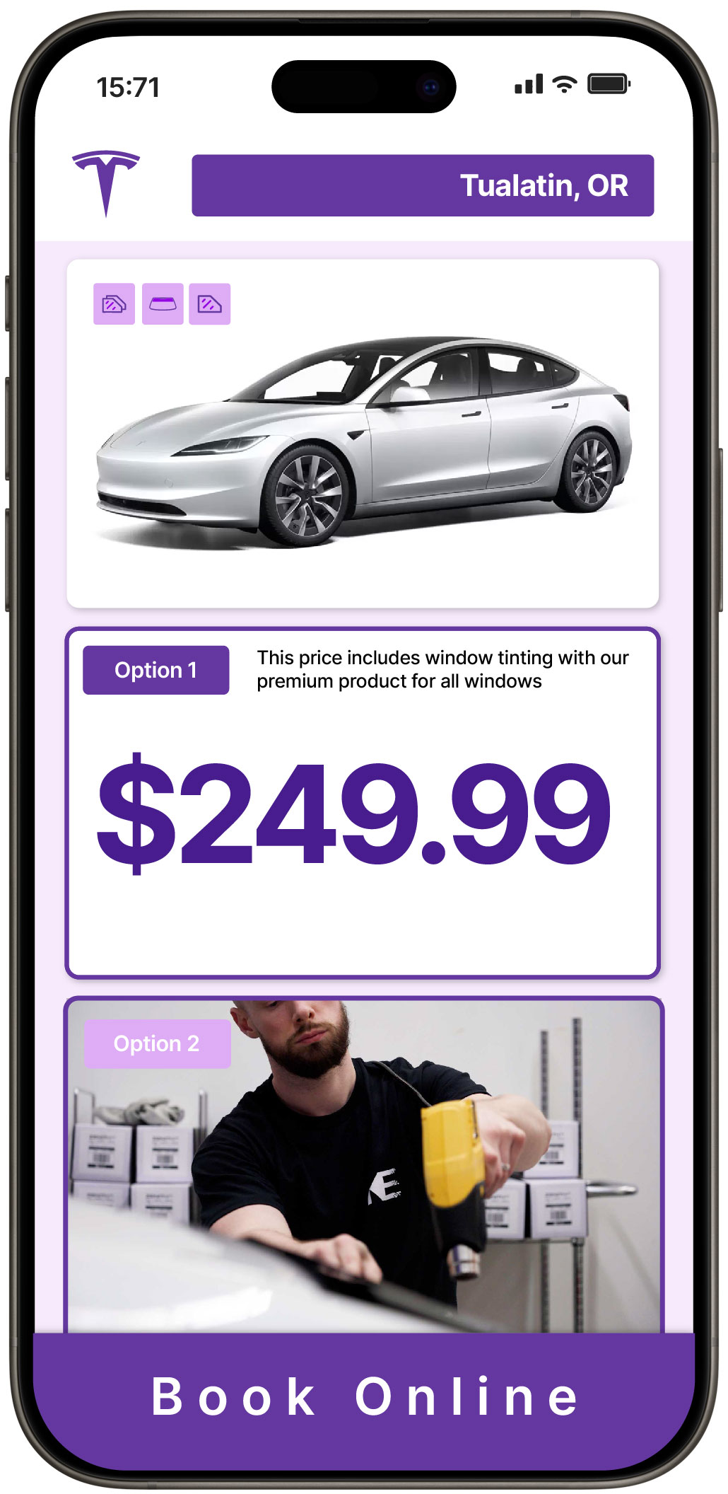 View Reasonable Tesla Window Tinting Prices in Tualatin, Oregon