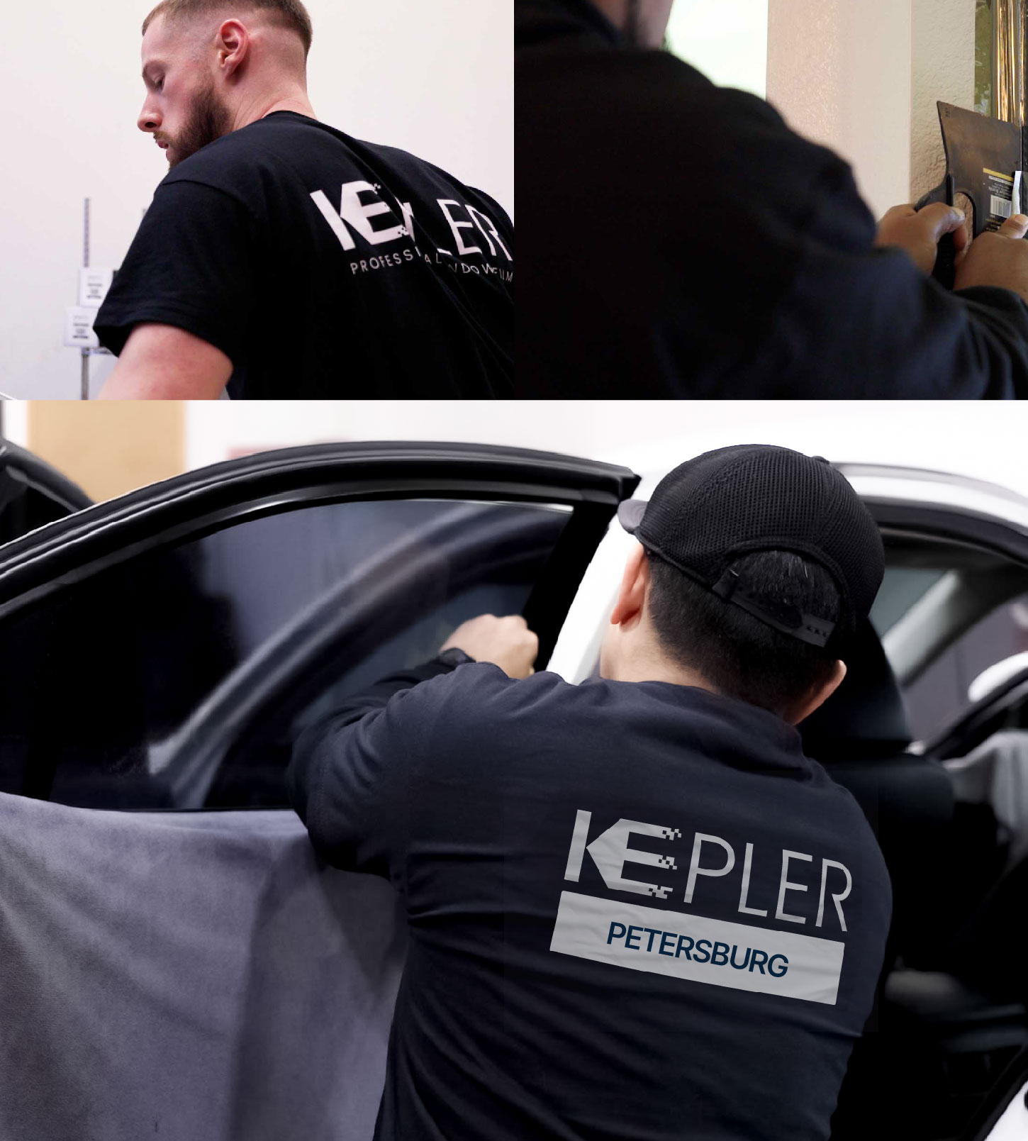 Automotive Window Tinting Expert Applying Film in Petersburg, Virginia