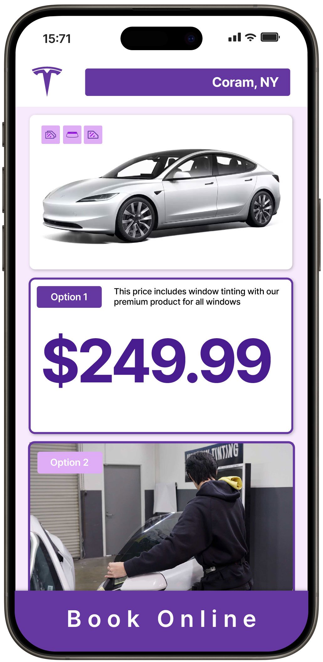 View Competitive Tesla Window Tinting Costs in Coram, New York