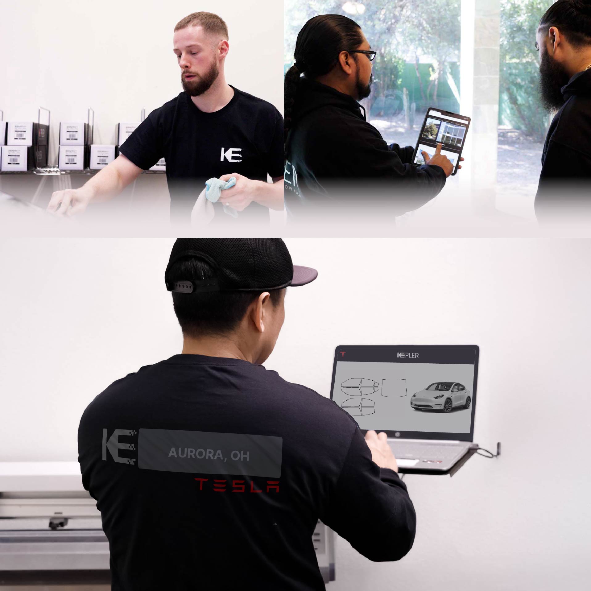Kepler Technician Fitting High-tech Window Tint to Tesla in Aurora