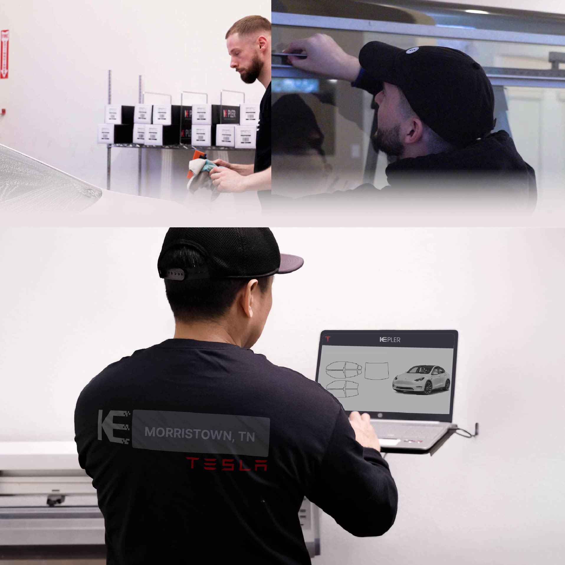 Expert Technician Installing Ceramic Window Tint to Tesla in Morristown