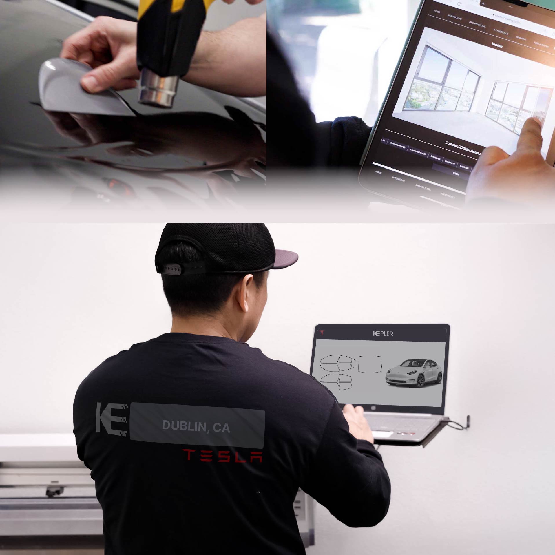 Kepler Technician Applying Advanced Window Tint to Tesla in Dublin