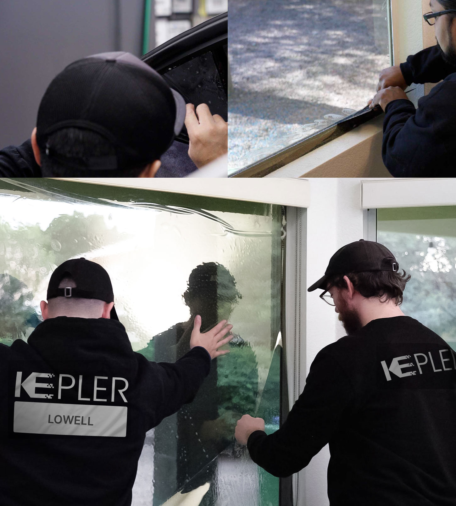 Expert Technician Applying High-tech Window Tint to Home in Lowell