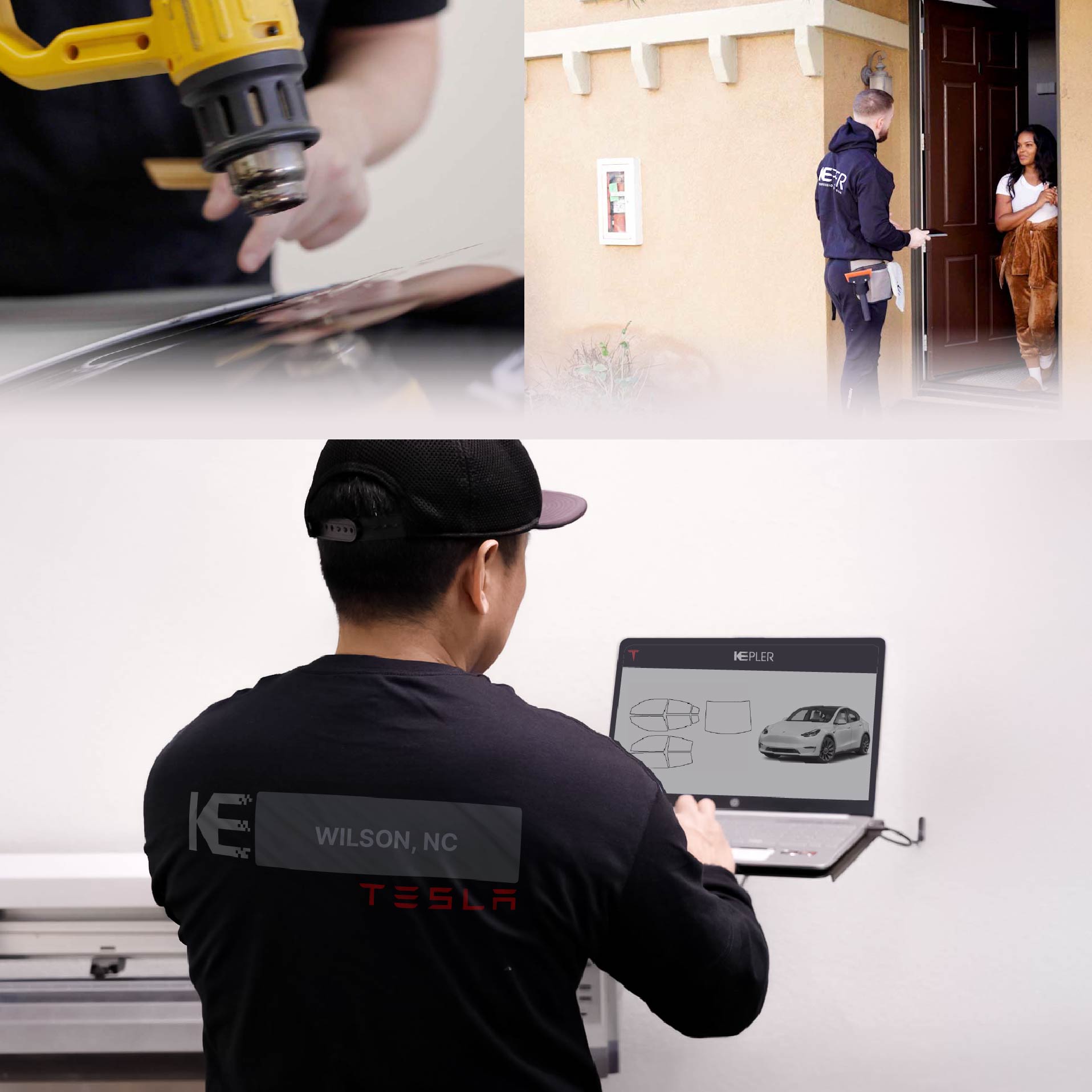 Expert Technician Applying Advanced Window Tint to Tesla in Wilson