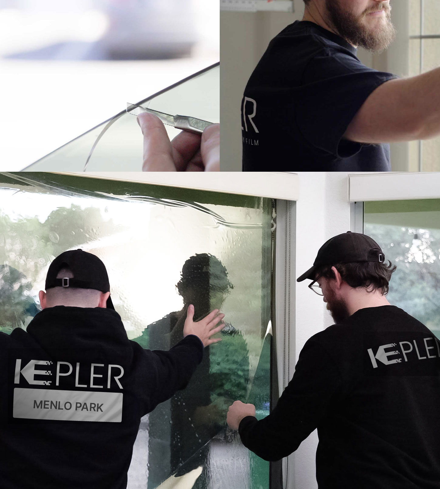 Expert Technician Applying Ceramic Window Tint to Home in Menlo Park