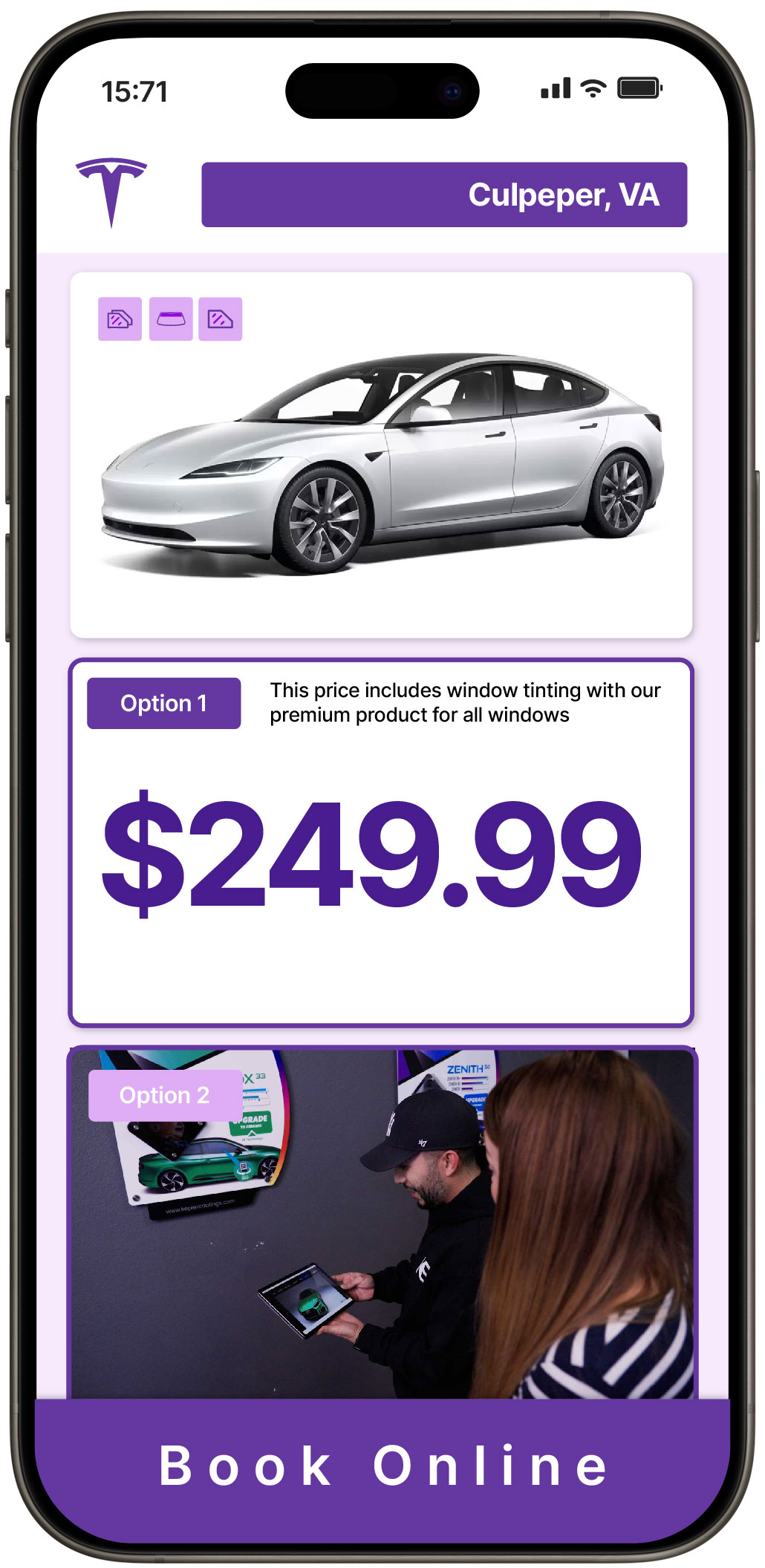 View Competitive Tesla Window Tinting Rates in Culpeper, Virginia