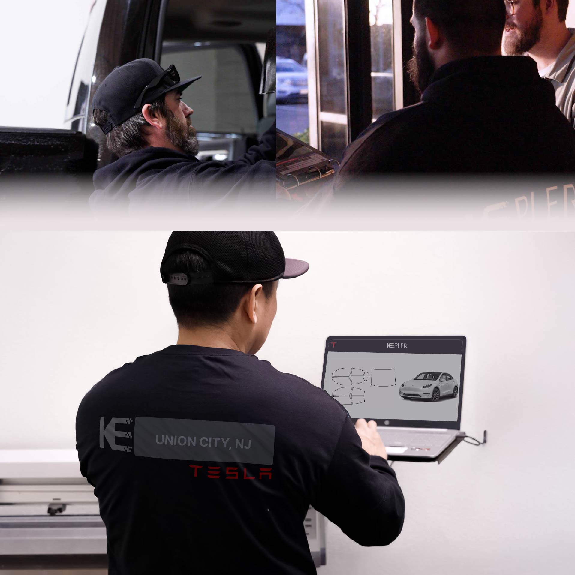 Kepler Technician Applying High-tech Window Tint to Tesla in Union City