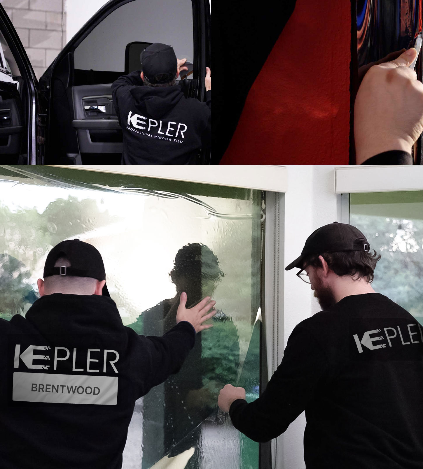 Expert Technician Fitting Ceramic Window Tint to Home in Brentwood