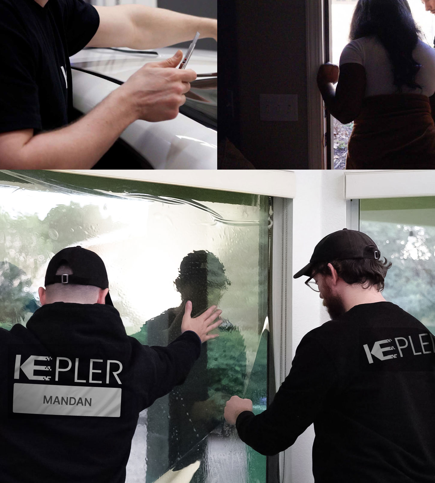 Expert Technician Installing Ceramic Window Tint to Home in Mandan