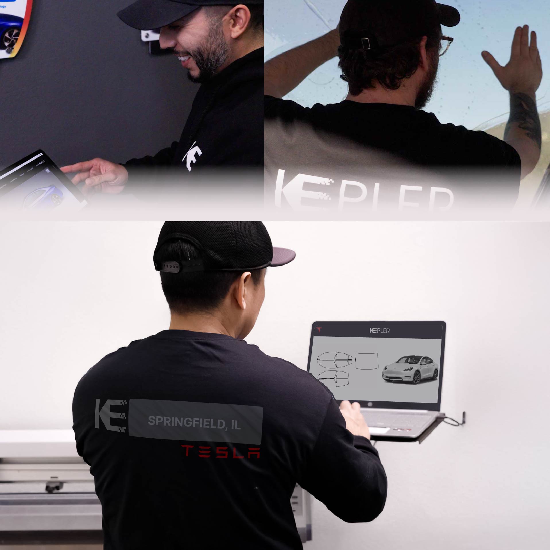 Kepler Technician Fitting Ceramic Window Tint to Tesla in Springfield