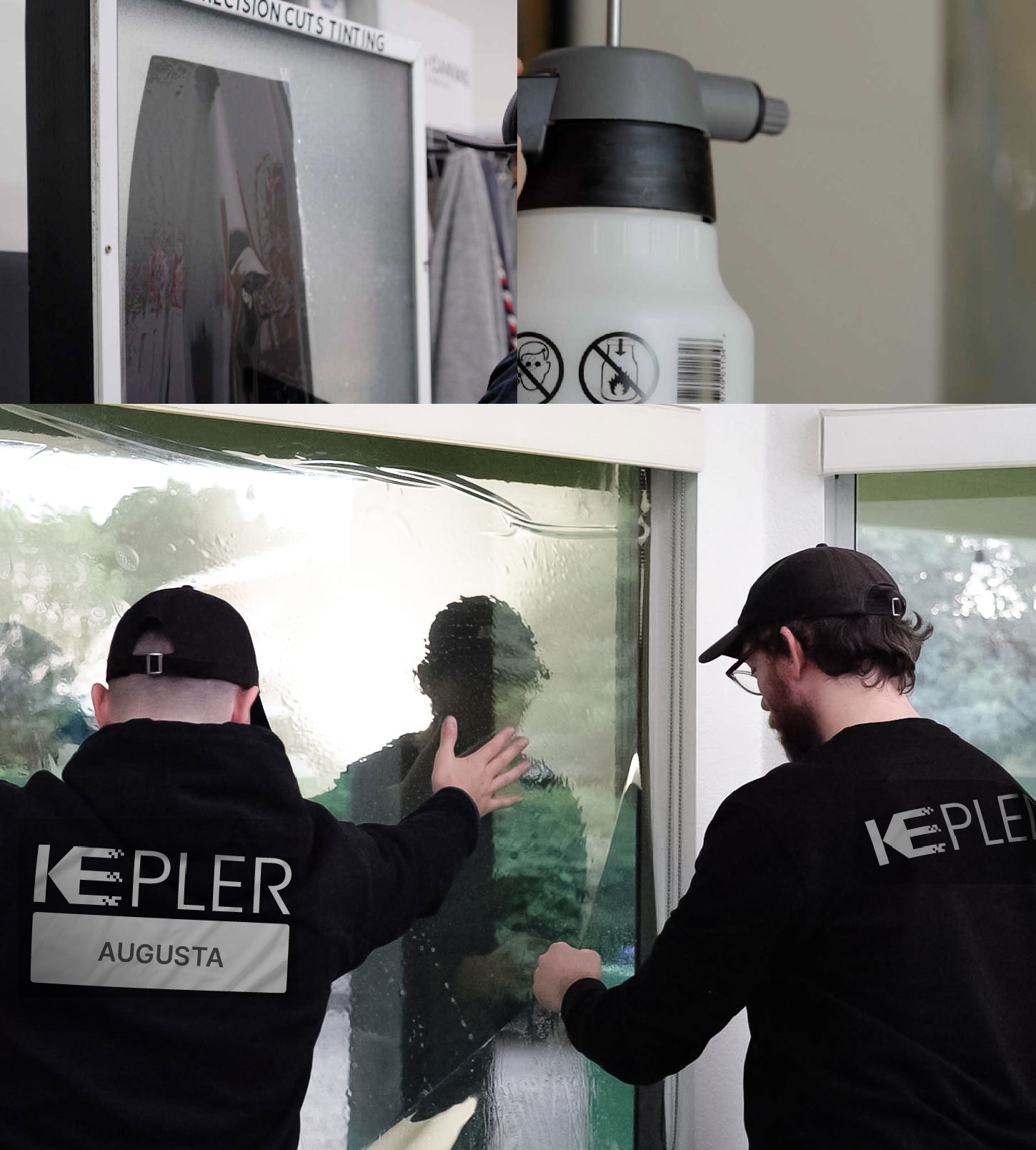 Expert Technician Fitting Advanced Window Tint to Home in Augusta