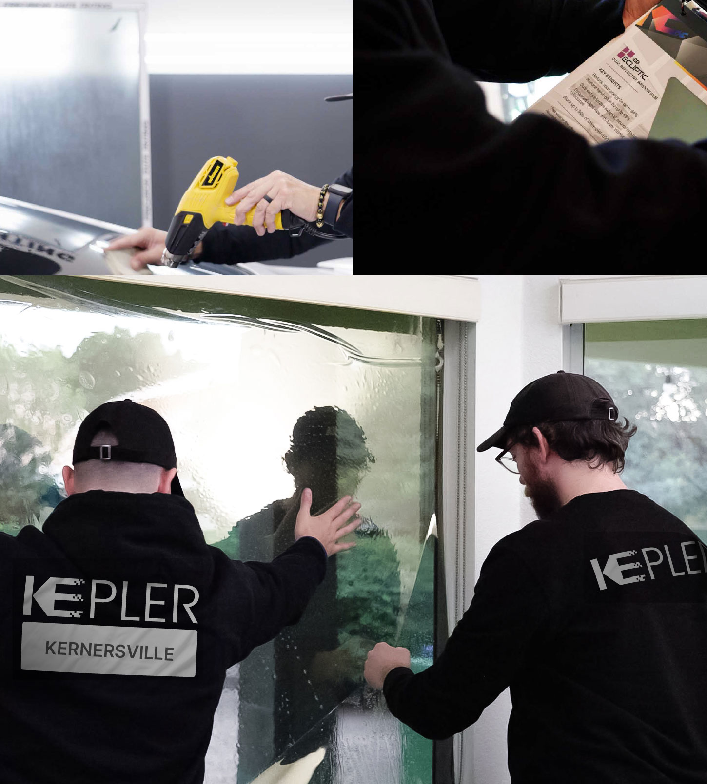 Kepler Technician Applying Ceramic Window Tint to Home in Kernersville