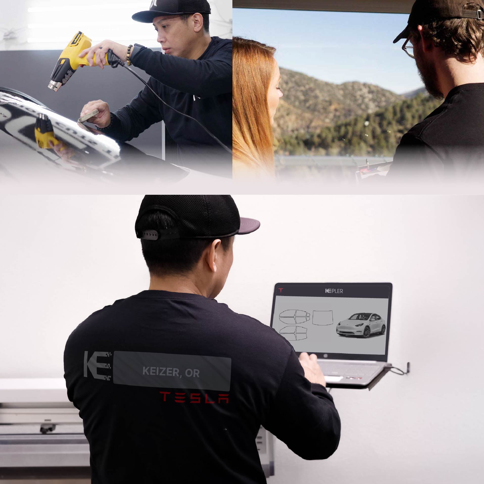 Expert Technician Installing Ceramic Window Tint to Tesla in Keizer