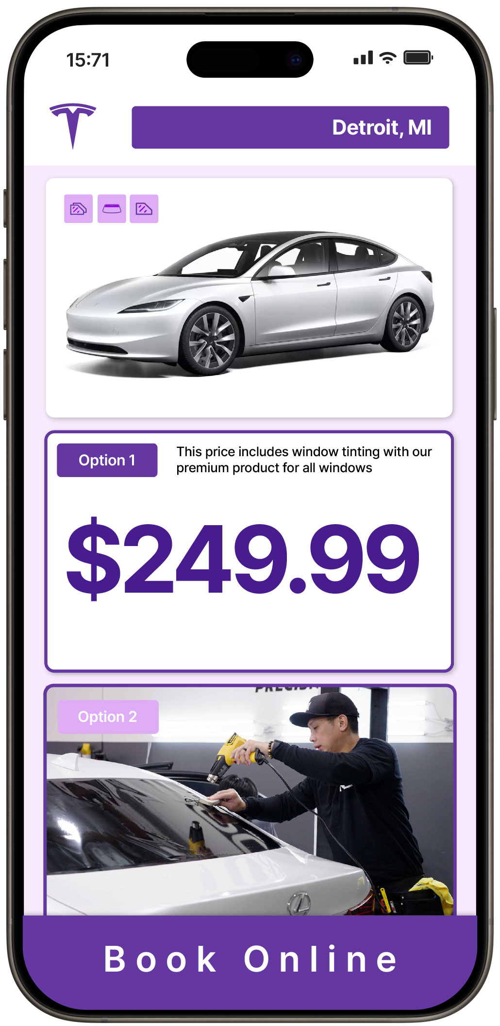 View Competitive Tesla Window Tinting Costs in Detroit, Michigan
