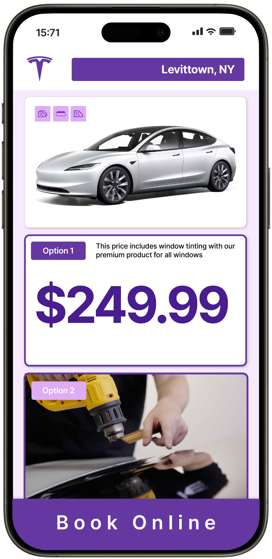 View Competitive Tesla Window Tinting Prices in Levittown, New York