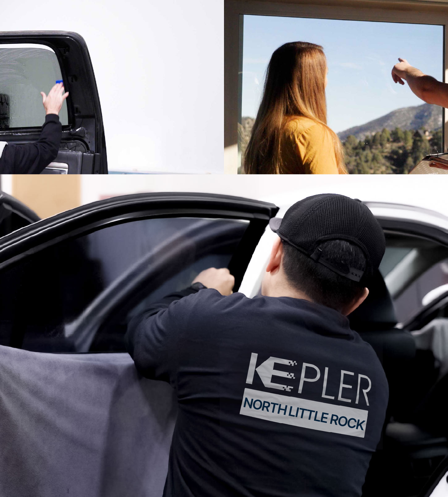 Automotive Window Tinting Expert Applying Film in North Little Rock, Arkansas