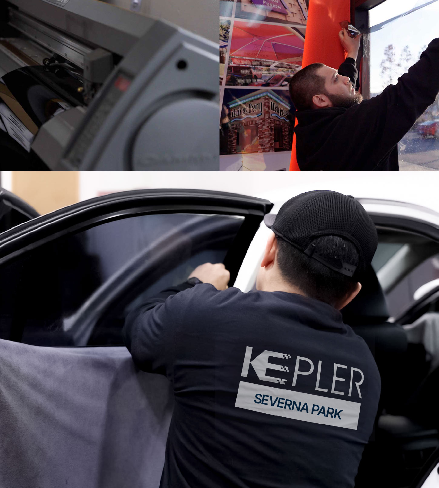 Automotive Window Tinting Expert Applying Film in Severna Park, Maryland