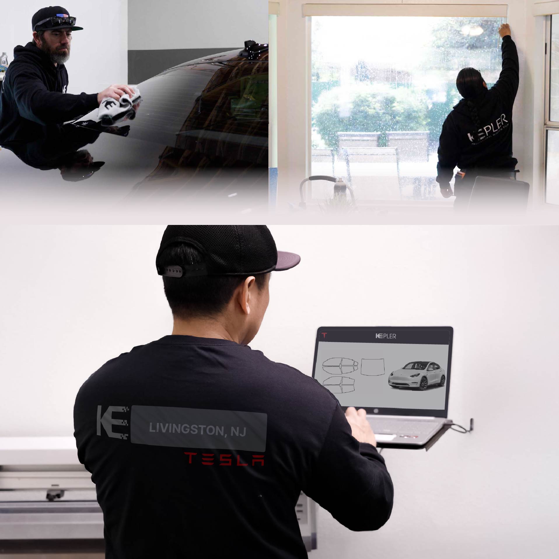 Expert Technician Installing High-tech Window Tint to Tesla in Livingston