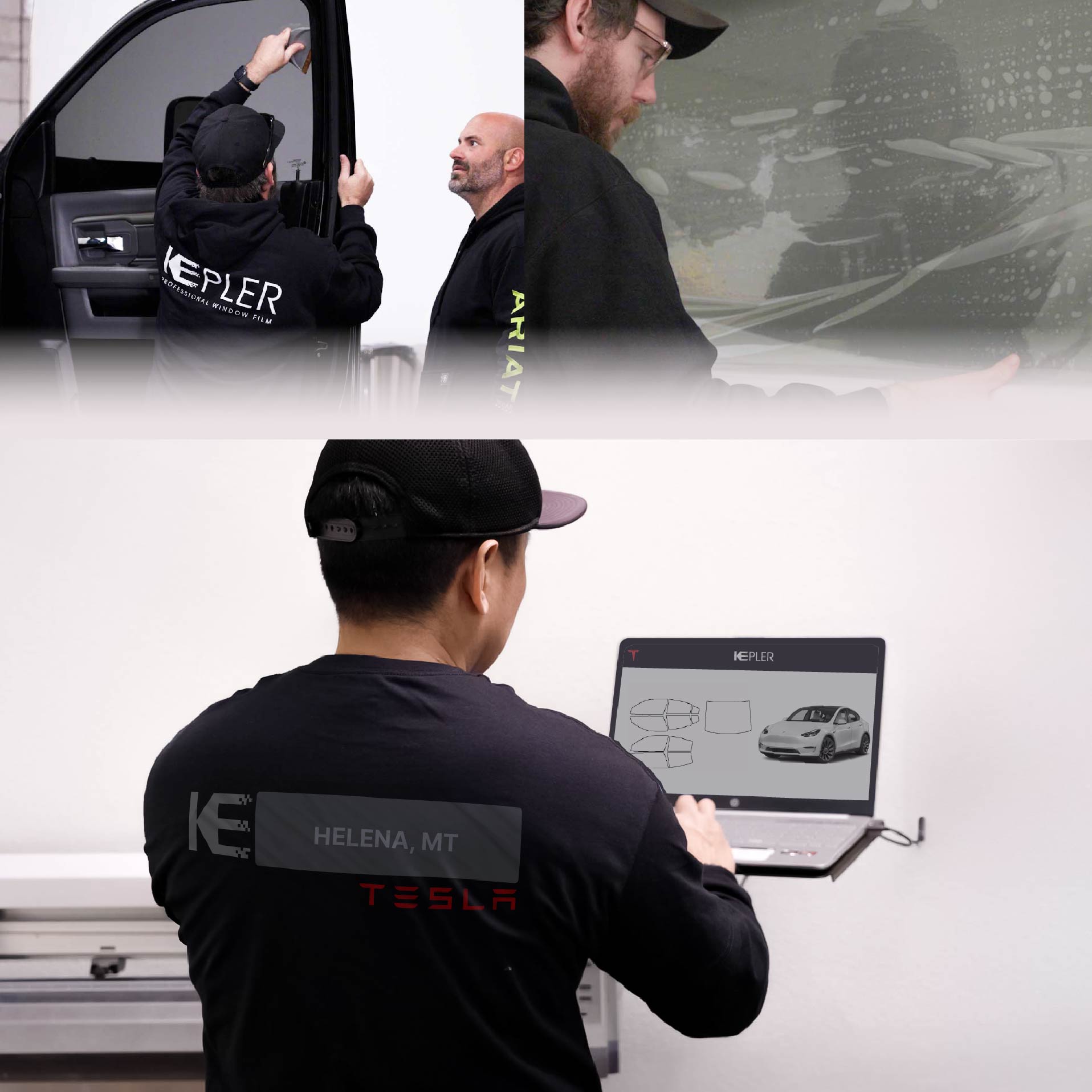 Expert Technician Fitting Advanced Window Tint to Tesla in Helena