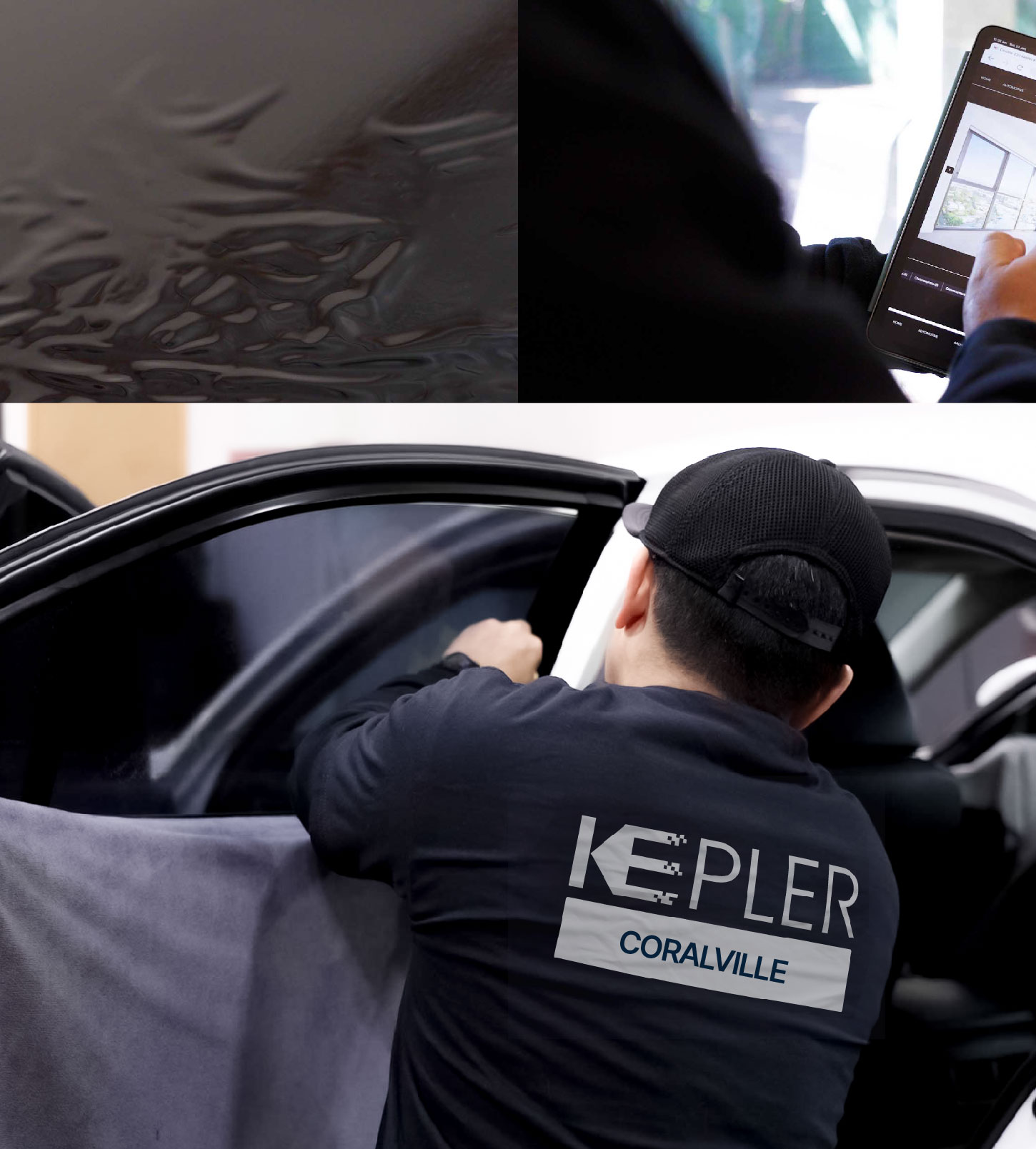Automotive Window Tinting Expert Applying Film in Coralville, Iowa