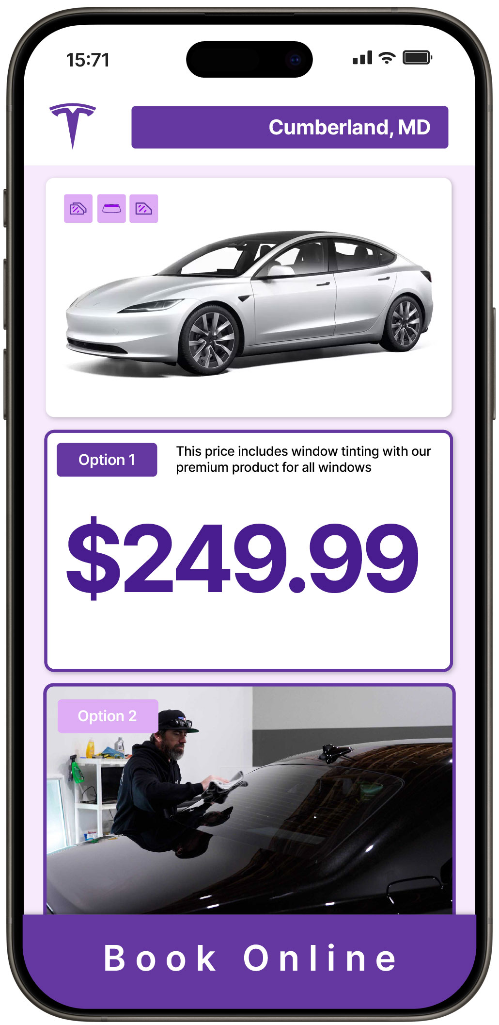 View Competitive Tesla Window Tinting Rates in Cumberland, Maryland