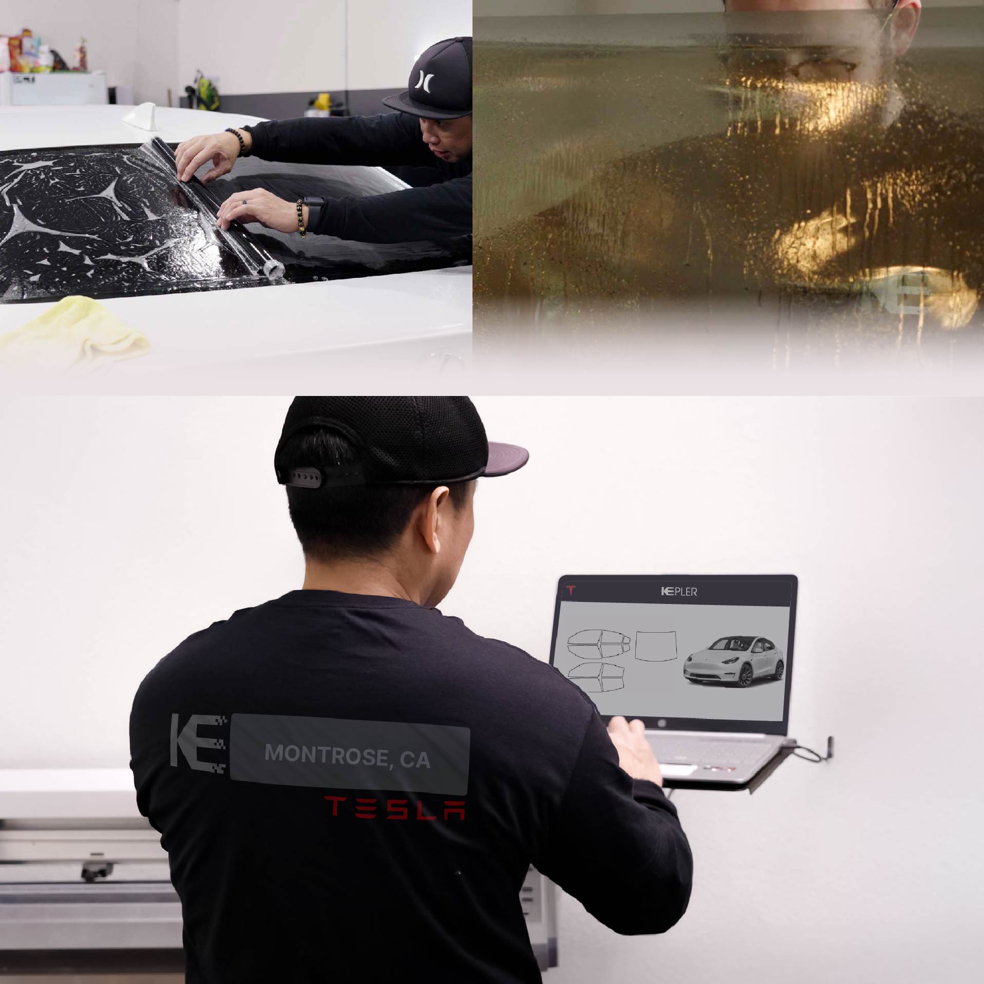 Kepler Technician Fitting High-tech Window Tint to Tesla in Montrose