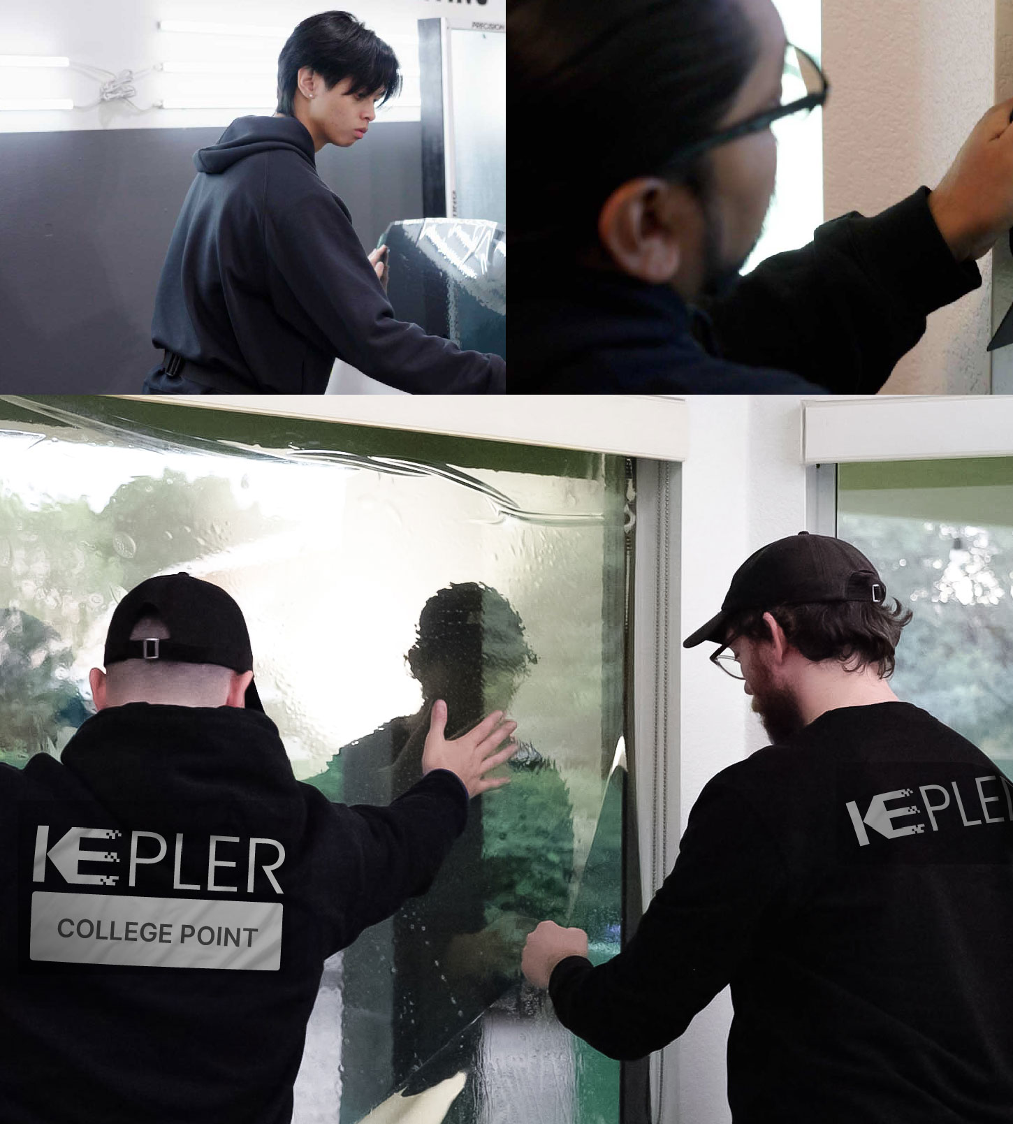 Expert Technician Applying Ceramic Window Tint to Home in College Point