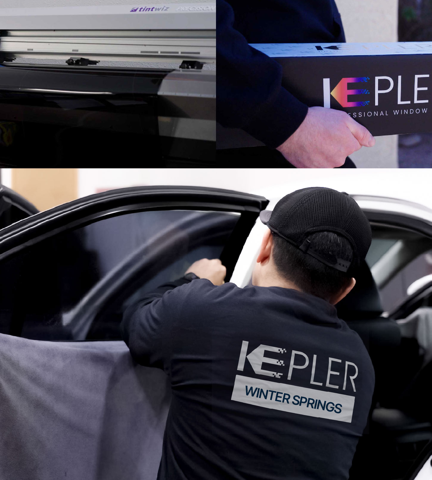 Automotive Window Tinting Expert Applying Film in Winter Springs, Florida