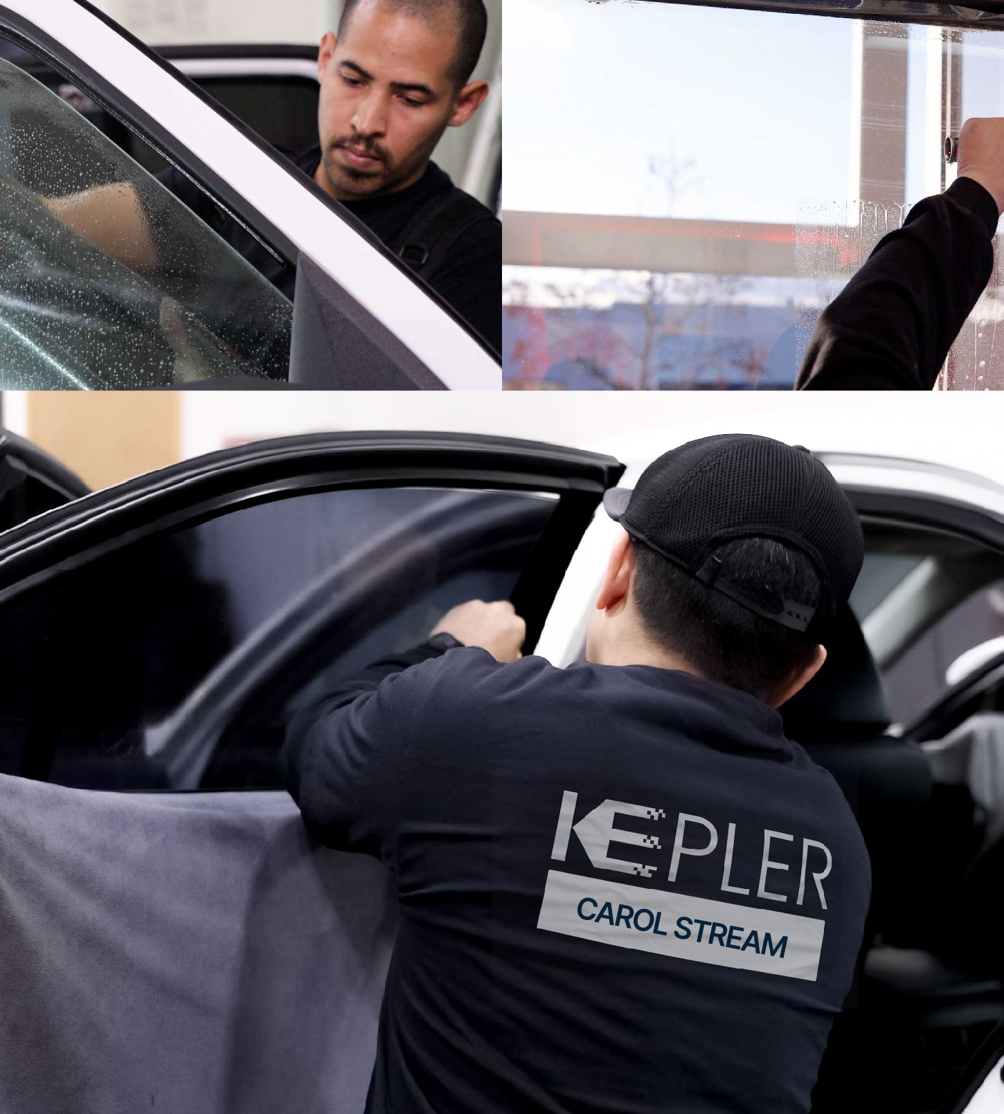 Automotive Window Tinting Expert Applying Film in Carol Stream, Illinois