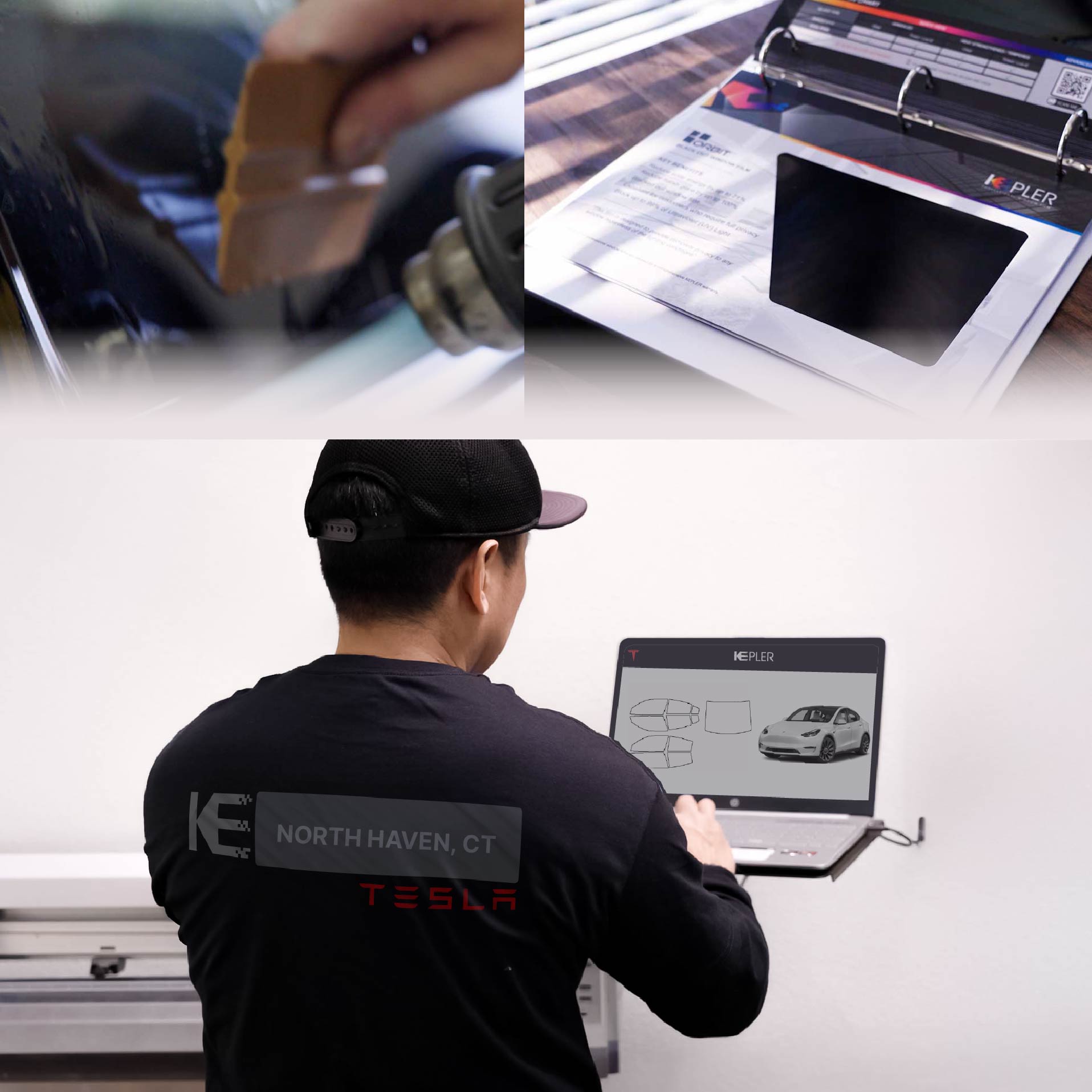 Kepler Technician Installing High-tech Window Tint to Tesla in North Haven