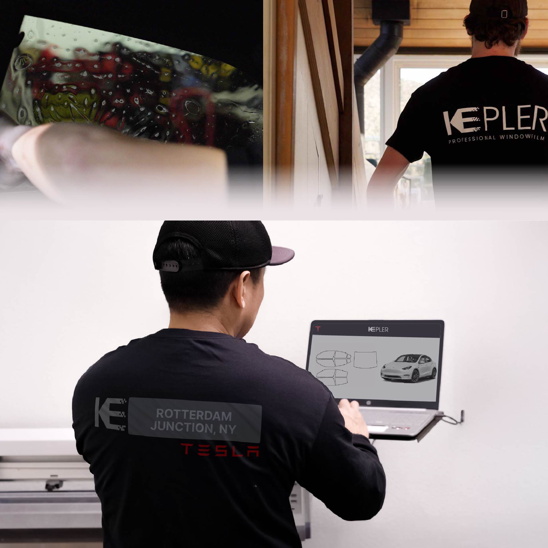 Kepler Technician Installing High-tech Window Tint to Tesla in Rotterdam Junction