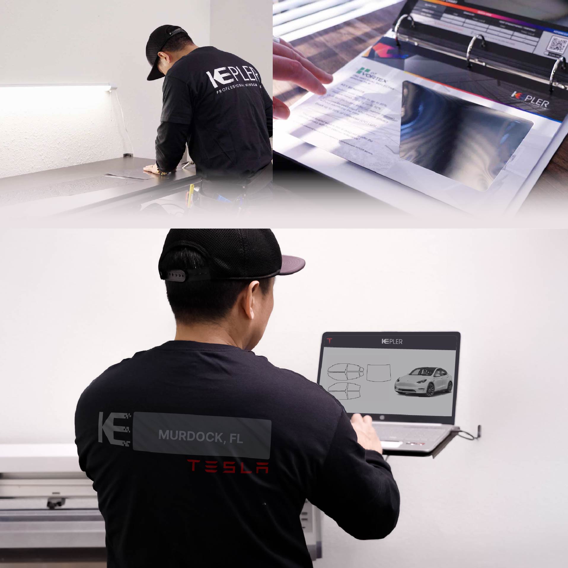 Expert Technician Installing High-tech Window Tint to Tesla in Murdock