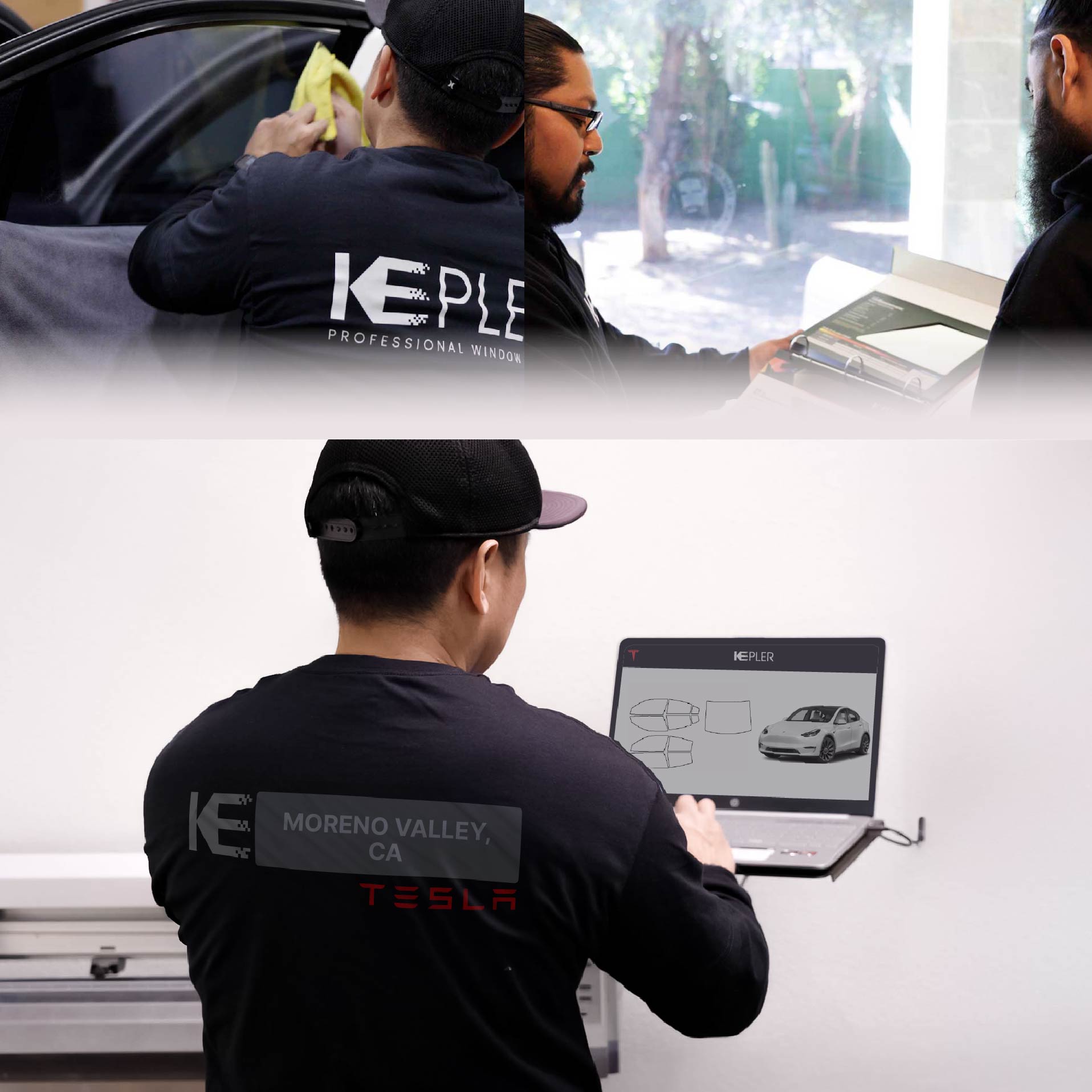 Kepler Technician Applying High-tech Window Tint to Tesla in Moreno Valley