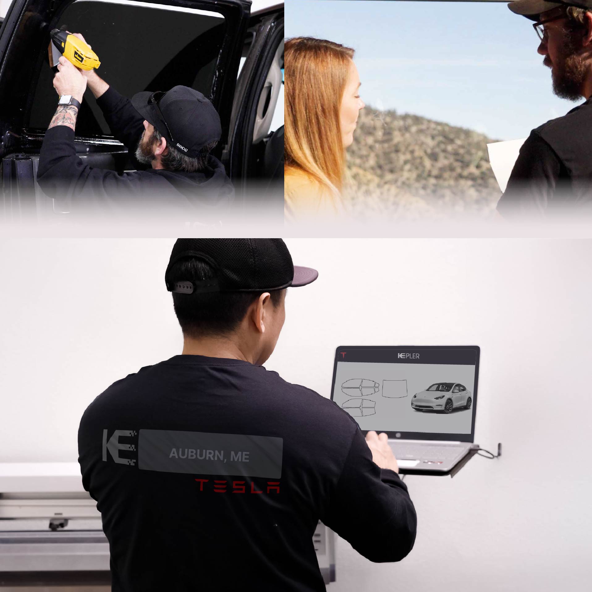 Kepler Technician Fitting High-tech Window Tint to Tesla in Auburn