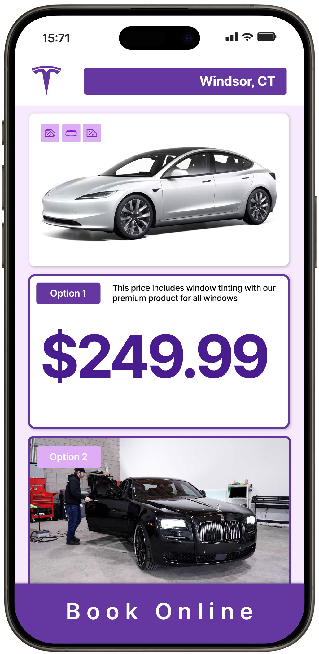 View Reasonable Tesla Window Tinting Rates in Windsor, Connecticut