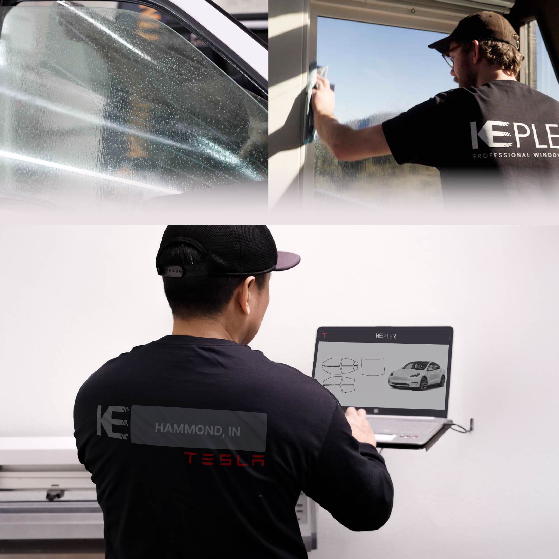 Kepler Technician Installing High-tech Window Tint to Tesla in Hammond