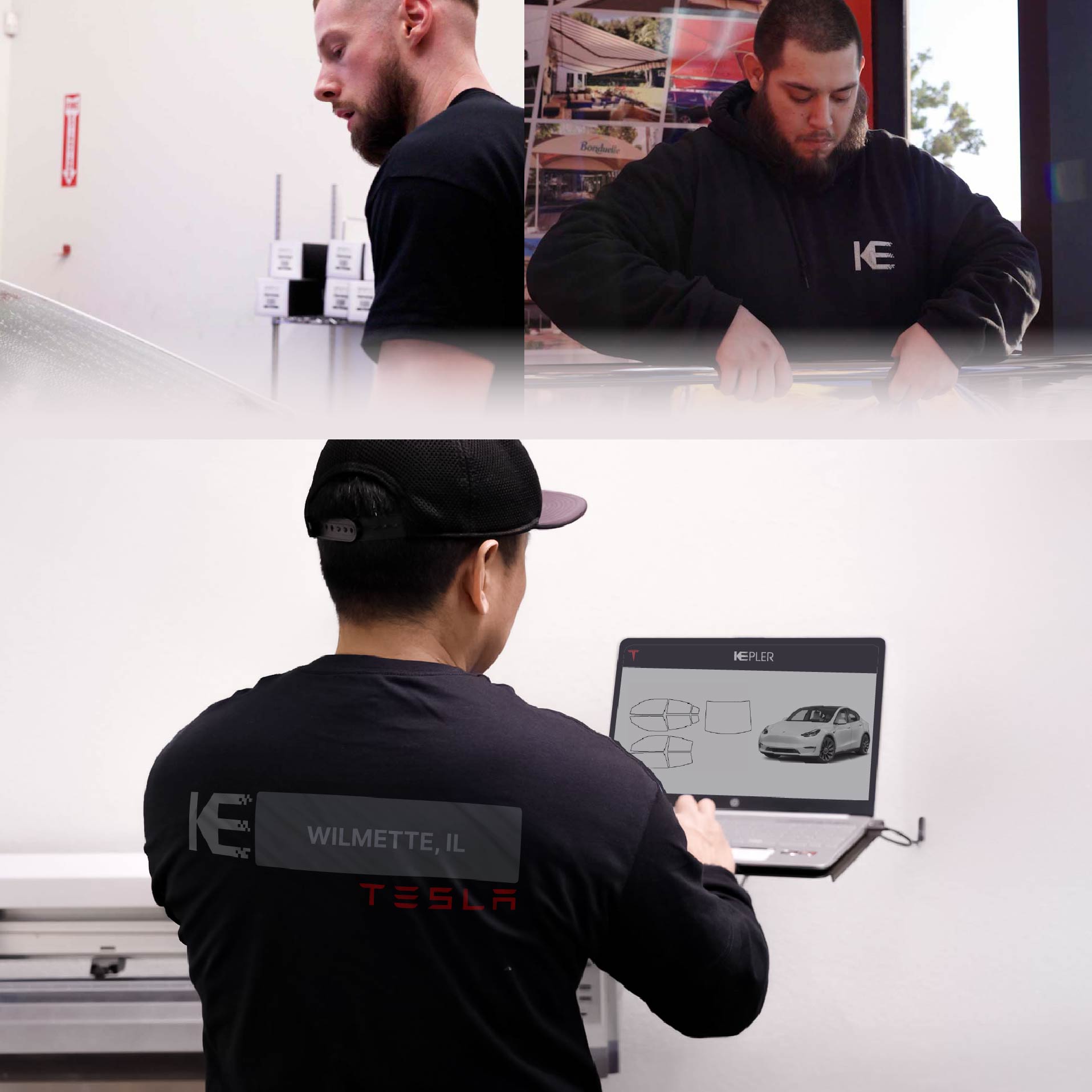Kepler Technician Installing High-tech Window Tint to Tesla in Wilmette