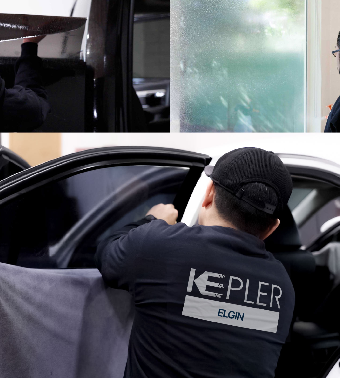 Automotive Window Tinting Expert Applying Film in Elgin, Illinois
